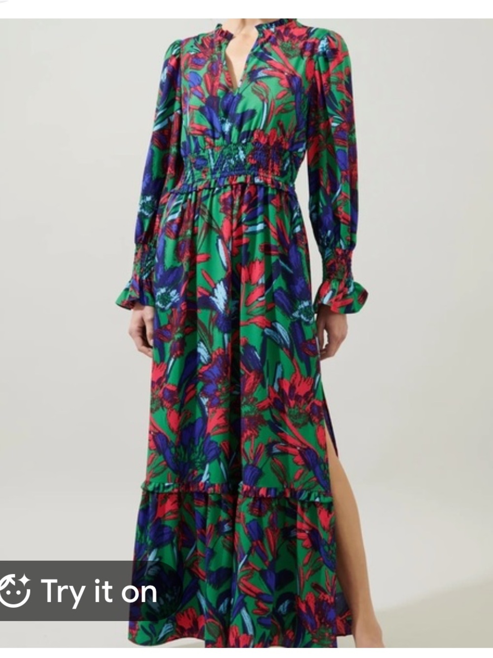 Sugarlips Green Floral Maxi Dress with Red & Blue Accents